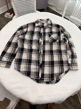Men's Black & White Plaid Button-Down Shirt